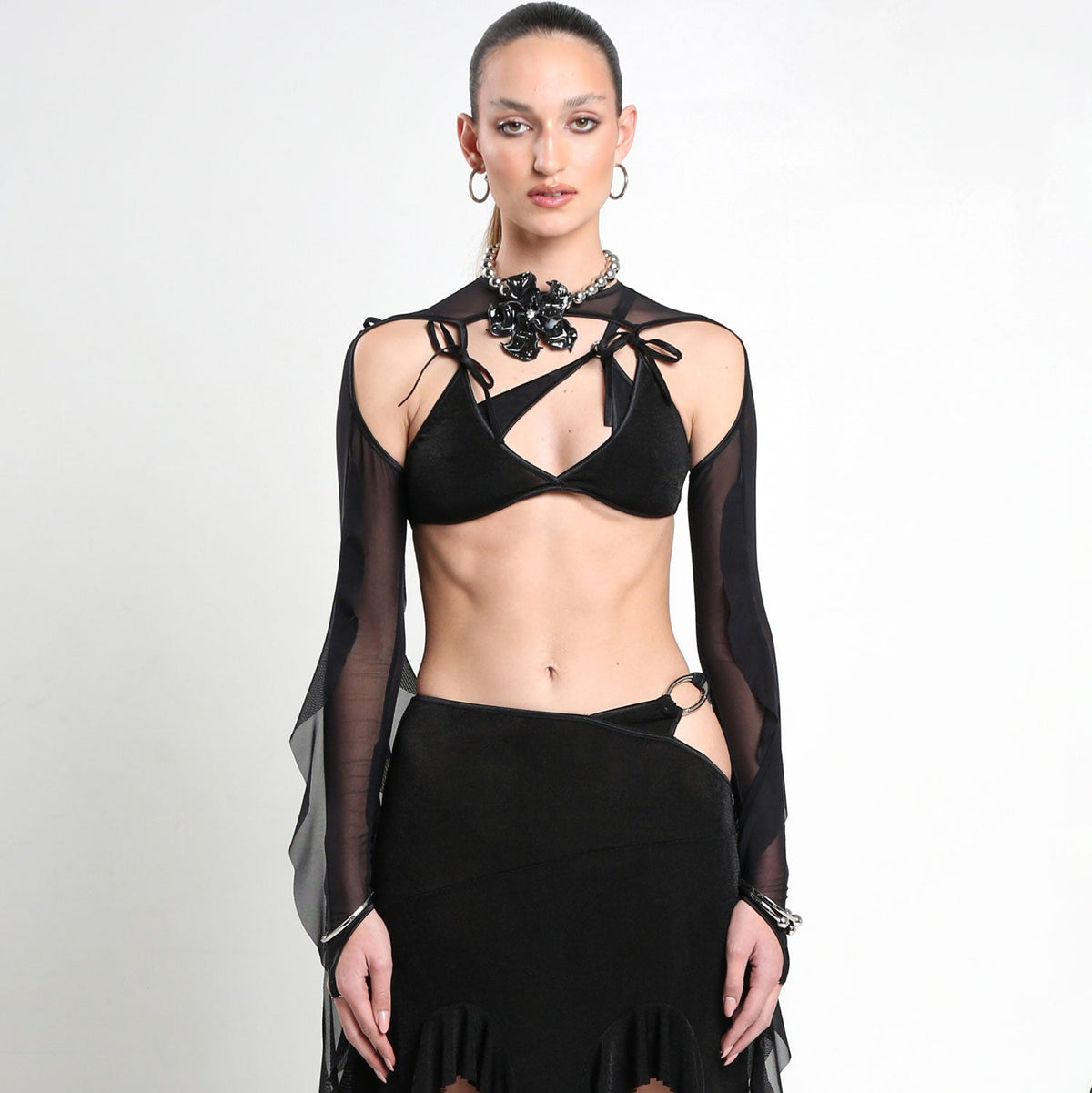 Black Jersey/ Mesh Bra with detatchable Bolero Sleeves - The Forumist