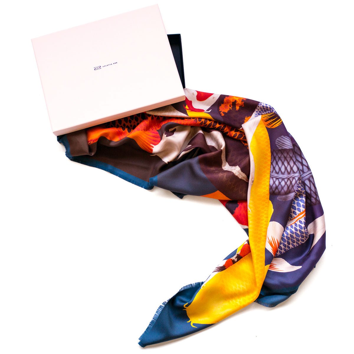 Koi II – Fringed Silk Twill Scarf With Koi Print - The Forumist