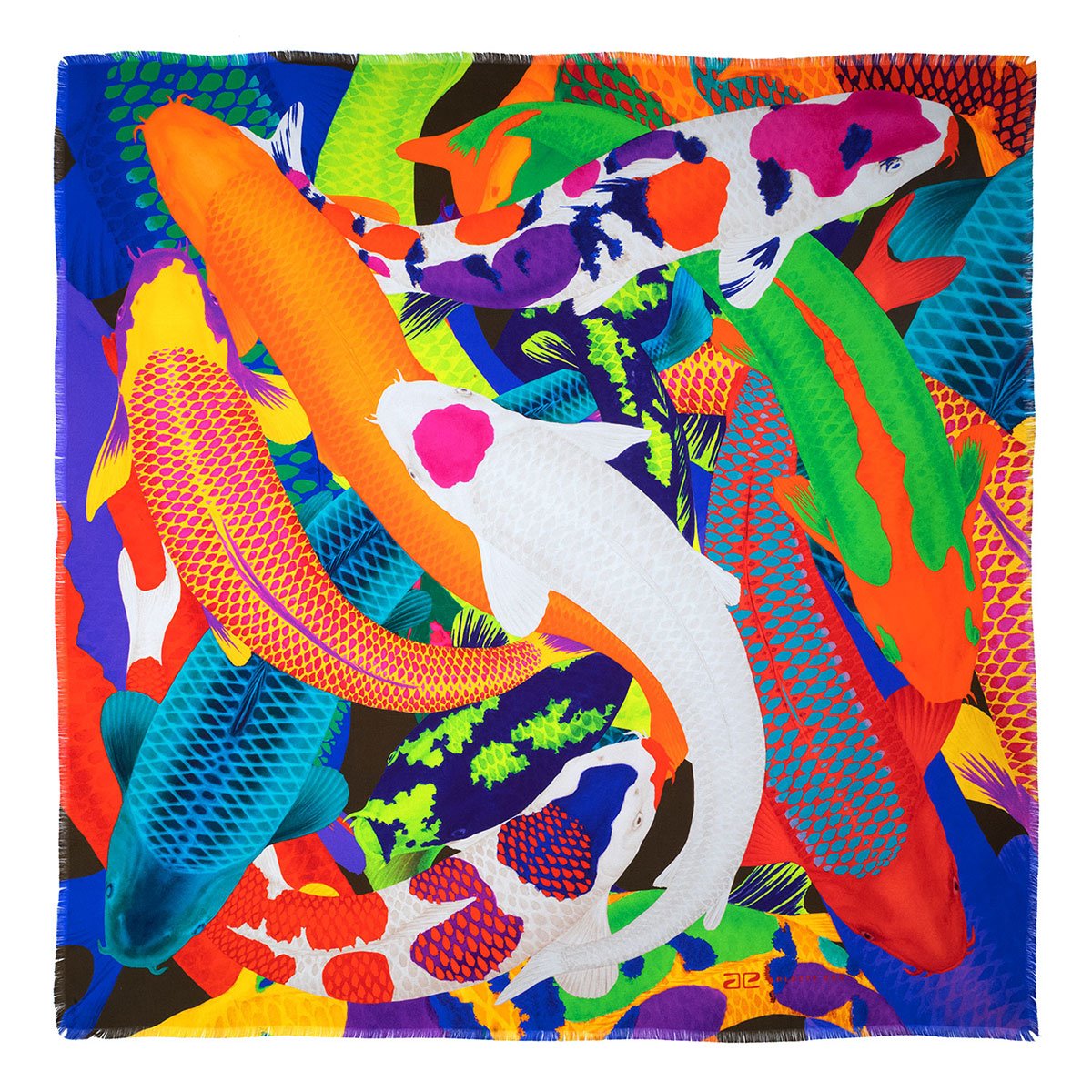 Koi II Neon - Fringed Twill Scarf - The Forumist