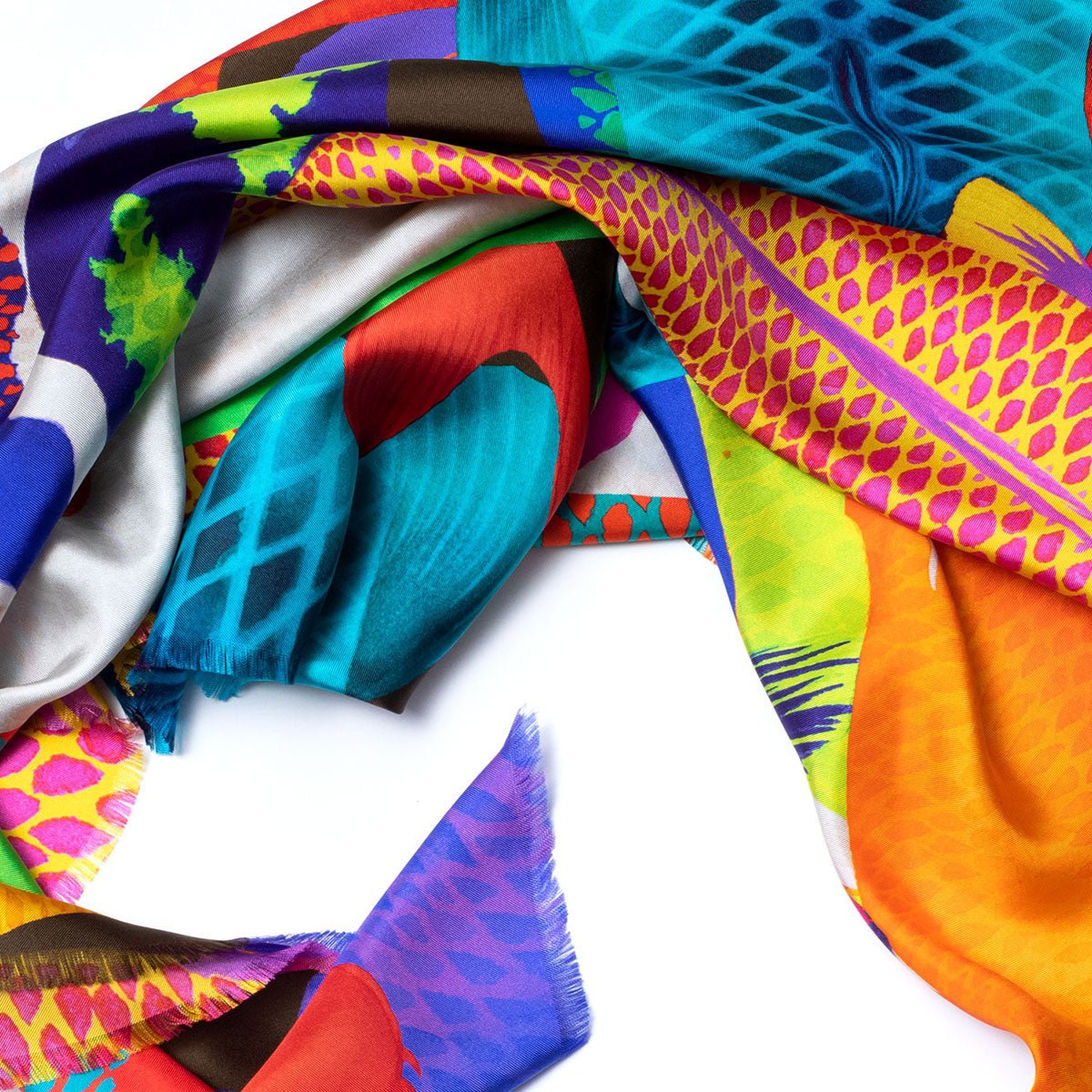 Koi II Neon - Fringed Twill Scarf - The Forumist