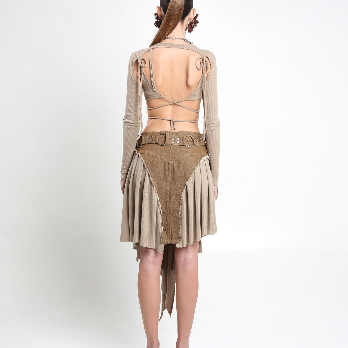 Tan Long Bra Top with Detatchable Bolero Sleeve - The Forumist
