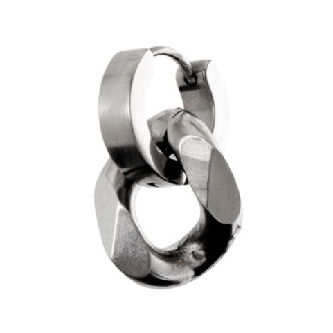 Silver hoop earring on a white background