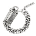 A polished stainless steel bracelet with a curb chain link design and a linear plate embellishment, featuring a signature MPS clasp.