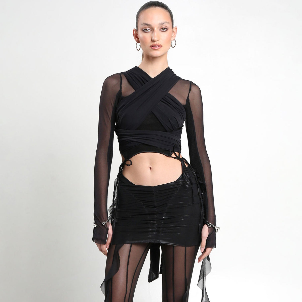 Black Tie up Mesh & Jersey Top - The Forumist