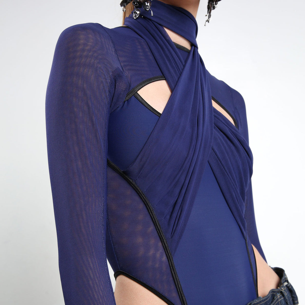 Blue Mesh and Lycra Scarf - Wrap Bodysuit - The Forumist
