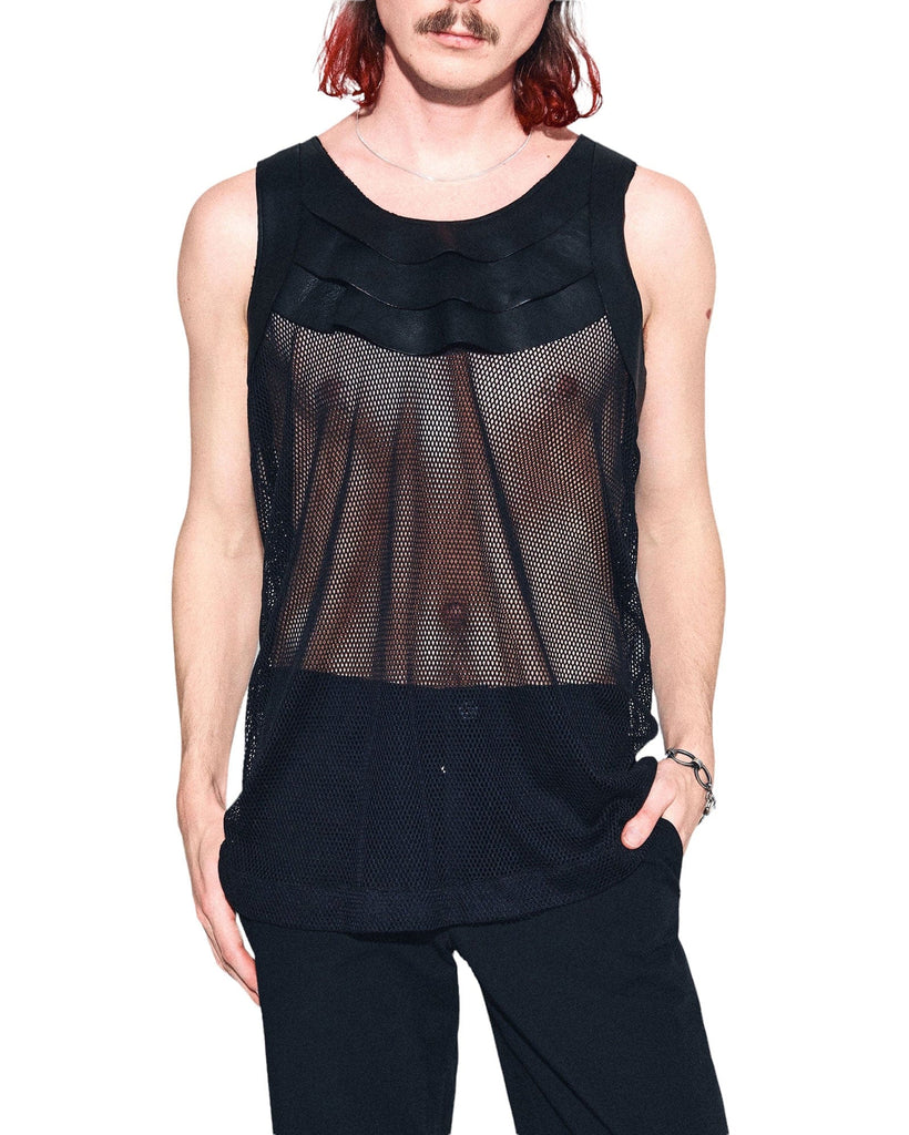 'Branchiae' Mesh Tank With Leather Applications - The Forumist