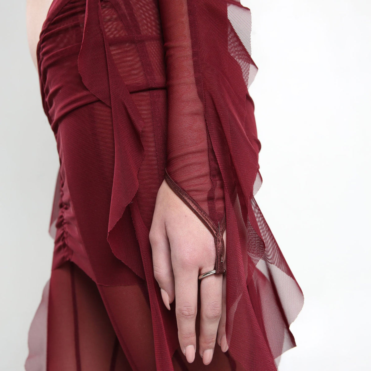Burgundy Jersey/ Mesh Bra with detatchable bolero sleeves - The Forumist