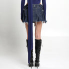 Distressed Asymmetrical Denim Skirt with Chunky Ring Belt - The Forumist