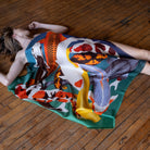 Koi II Green Purple – Fringed Silk Twill Scarf With Koi Print - The Forumist
