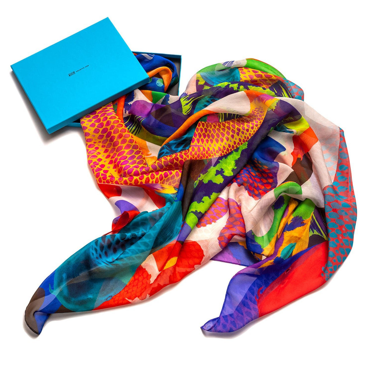 Koi II Neon - Oversized Koi Print Silk Chiffon Scarf - The Forumist