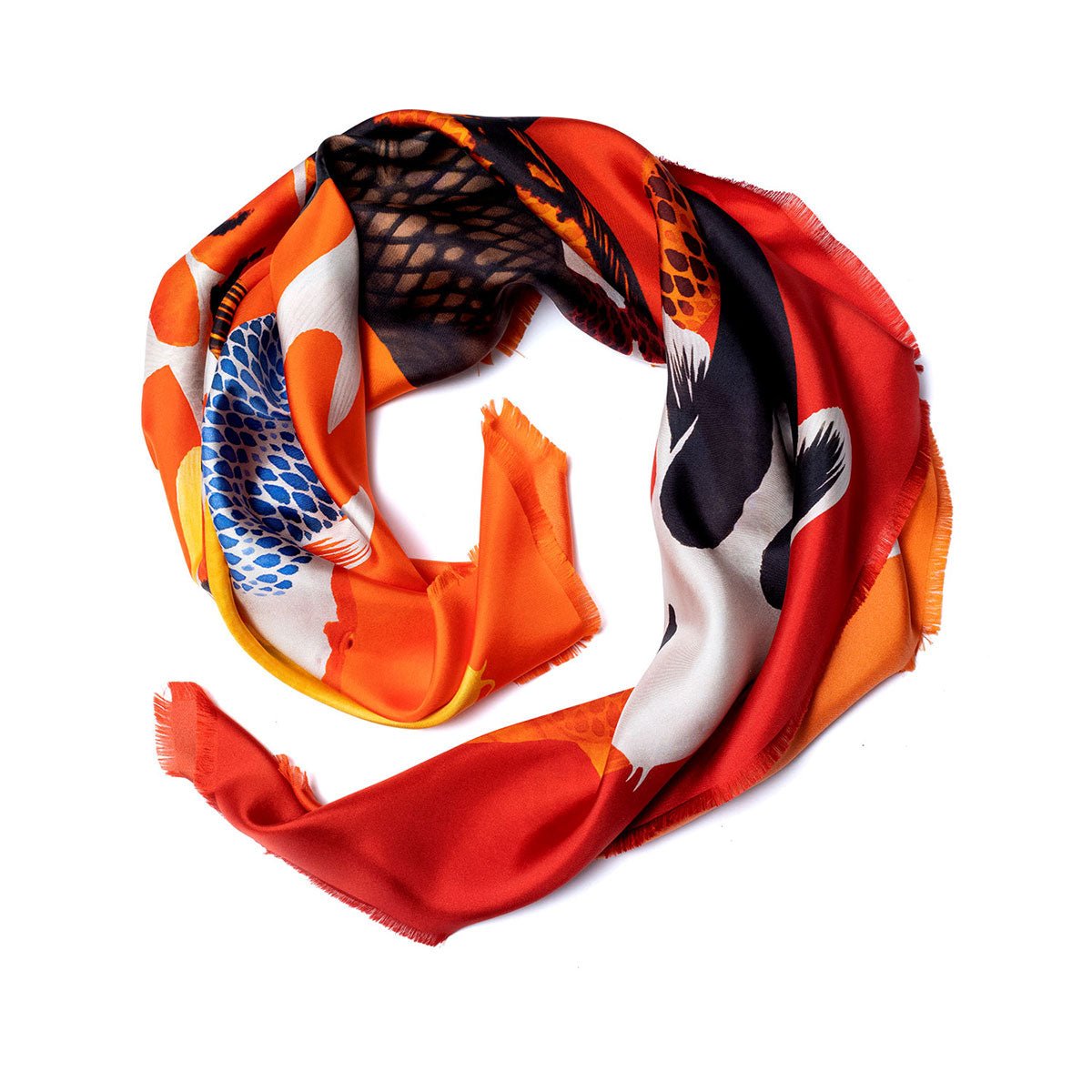 Koi II Reds - Fringed Twill Scarf With Koi Print - The Forumist
