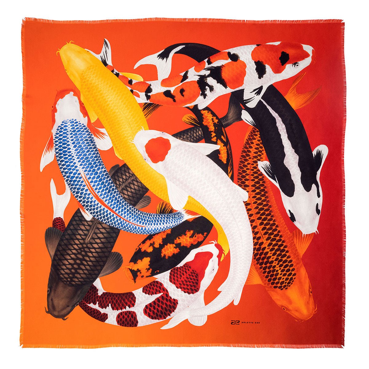 Koi II Reds - Fringed Twill Scarf With Koi Print - The Forumist