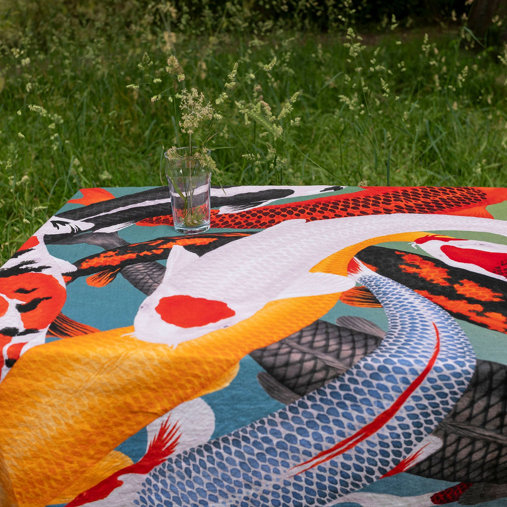 Koi II Water - Linen Tablecloth - The Forumist