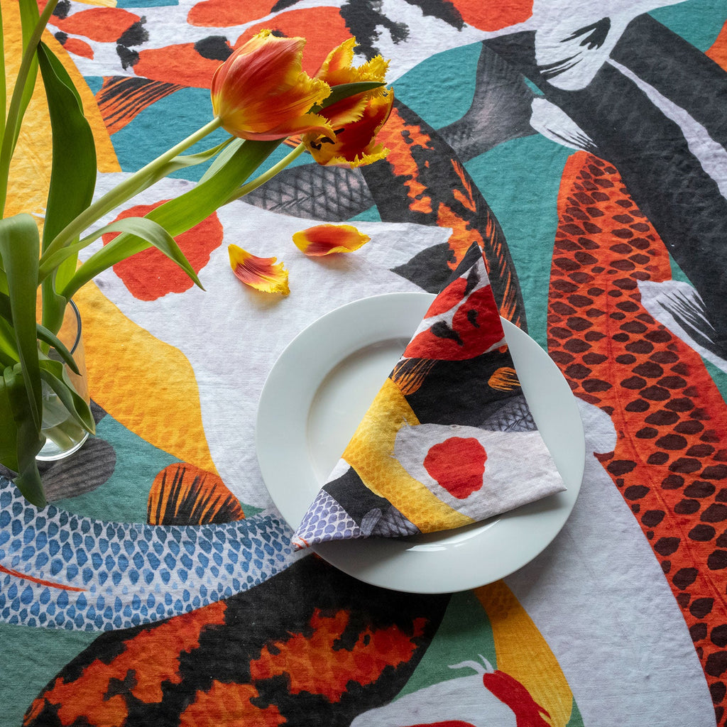 Koi II Water - Linen Tablecloth - The Forumist