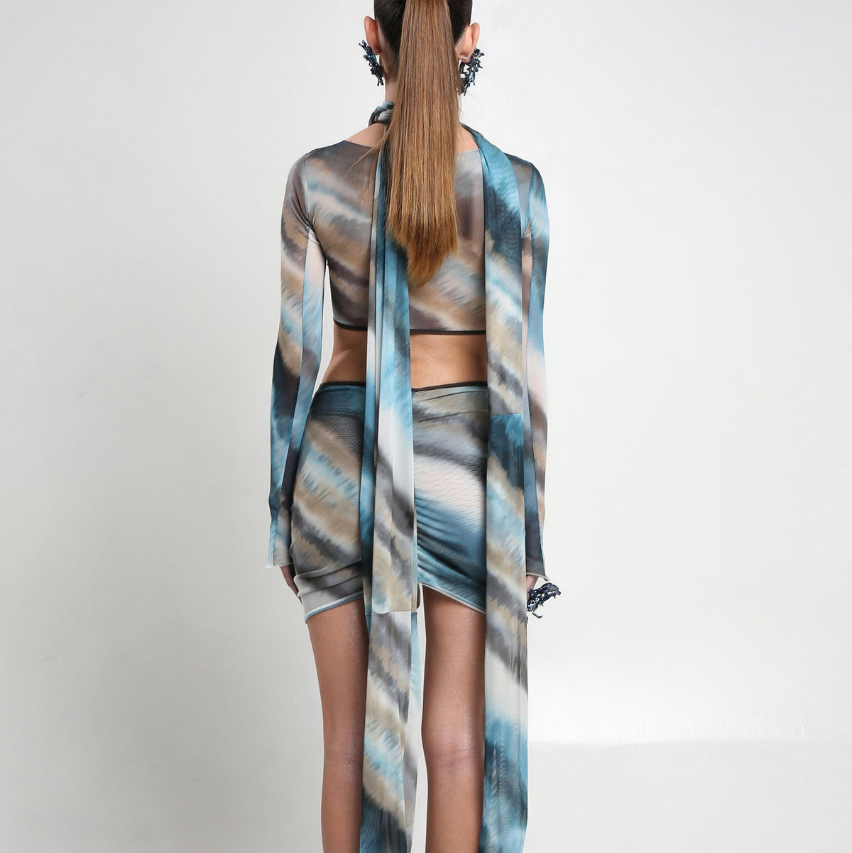 Printed Wrap Scarf Mesh Mini Dress - The Forumist