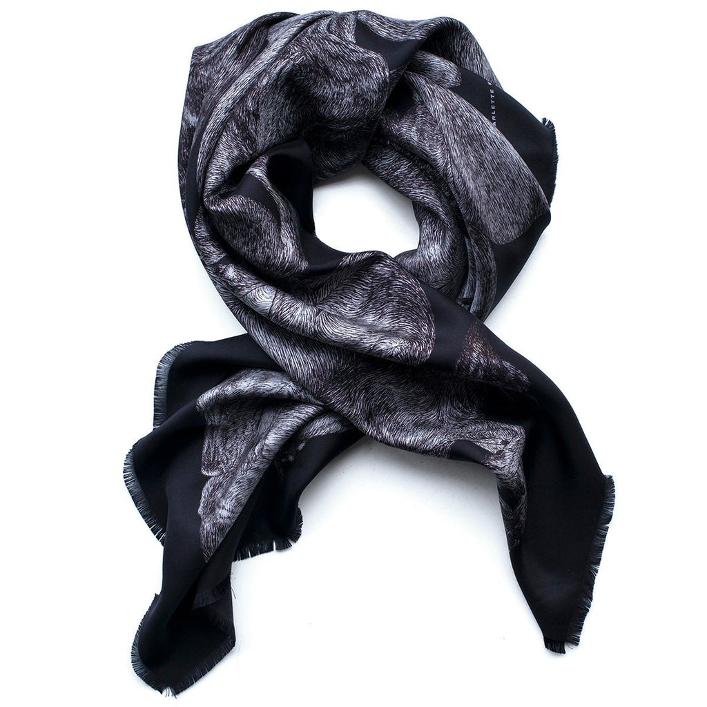 'Sleeping Dogs' Black - Fringed Twill Scarf - The Forumist