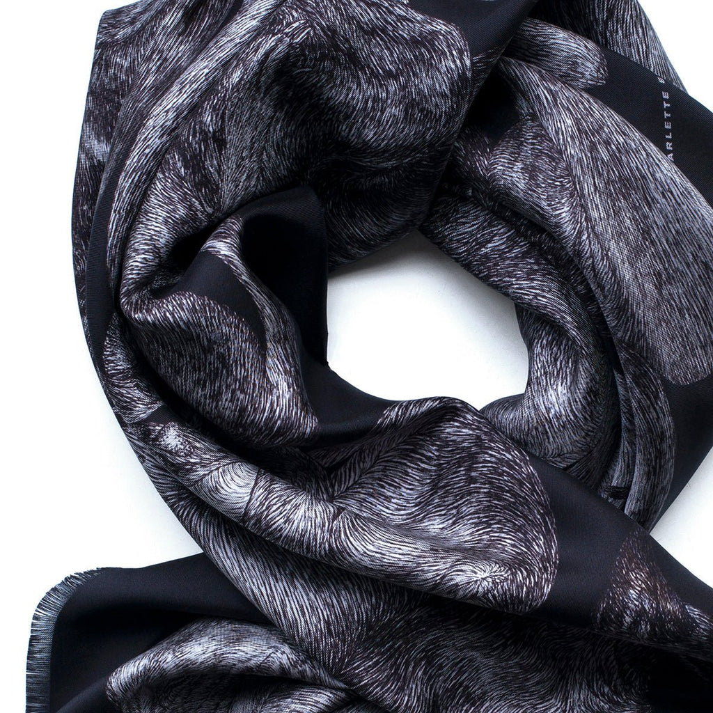 'Sleeping Dogs' Black - Fringed Twill Scarf - The Forumist